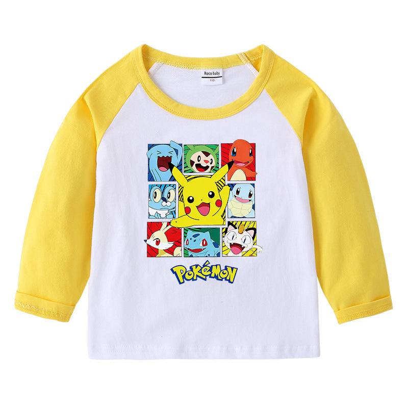 Children Pokemon Pikachu Hoodie Crew Neck Long Sleeve T-shirt Cartoon Cotton