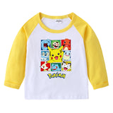 Children Pokemon Pikachu Hoodie Crew Neck Long Sleeve T-shirt Cartoon Cotton