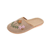 Women Open Toe Sandals Flats Summer Embroidered Linen Leisure Home Flat Slippers