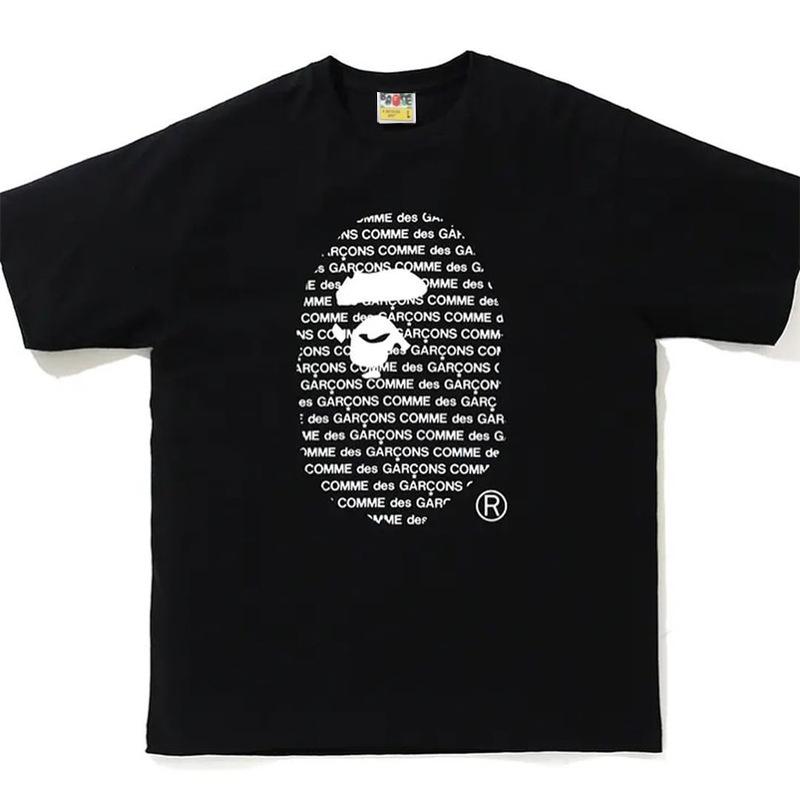 Shark Print T Shirt Letter Ape Head Printed Cotton Short Sleeve T-Shirt