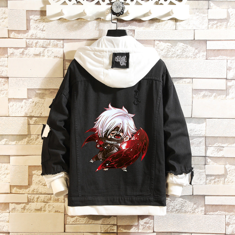 Comic Denim Jacket Men and Women Fashion Fall Winter Cowboy Sweater Coat Top