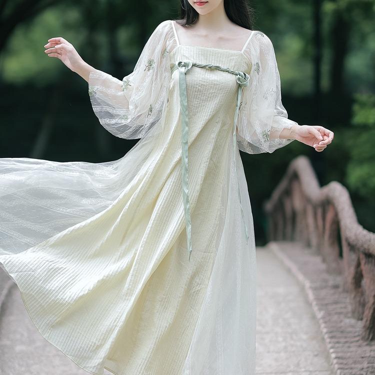 Women's Cottagecore Dress Vintage Embroidered Dress for Women Summer