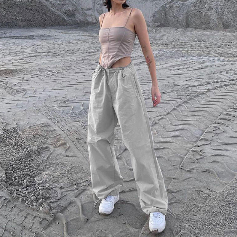 Julia Fox Low Rise Trousers Women's Street Style Solid Color Loose