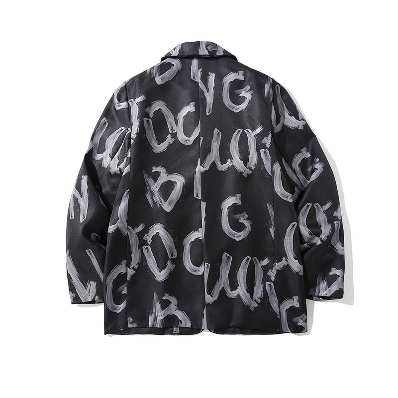 Men's Casual Suit Man Blzer Alphabet Graffiti Print Casual Suit Jacket Men's Loose Lapels Jacket Small Suit