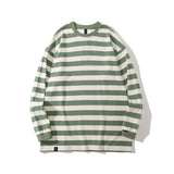 Mens Fall Outfits Retro Loose-Fitting Striped Long Sleeves T-shirt round Neck Bottoming Shirt Men Street Couple