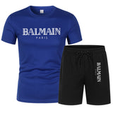 Balmain T Shirt & Sweatpant 2 Piece Set Men's Sport Suit Casual Shorts Short Sleeve