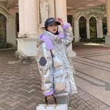Women Winter Coats Puffer Jacket Down Coat Color Glossy Color Block White Duck Down Jacket