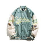 Green Varsity Jacket Autumn Baseball Uniform Campus Student Color Contrast Patchwork Letter Embroidered Jacket Men