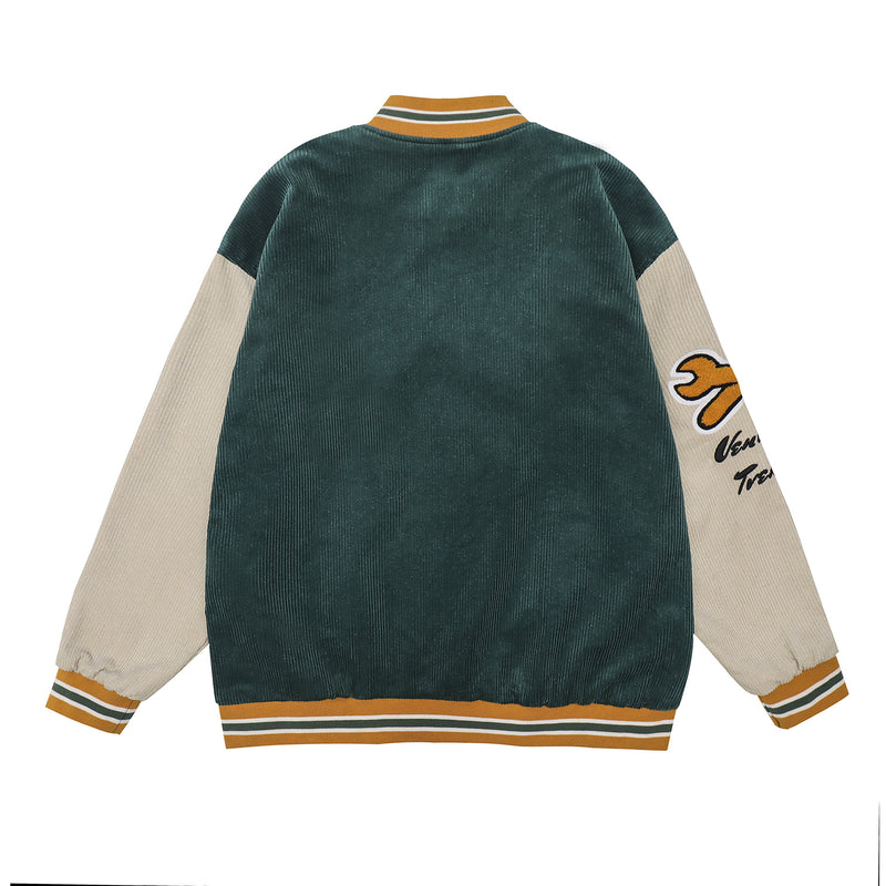 Corduroy Varsity Jacket Cartoon Love Corduroy Baseball Uniform Coat Men and Women Autumn Jacket Top