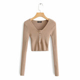 Women Fall Fall Five-Color Deep V Buckle Slim Fit Short Knitted Top