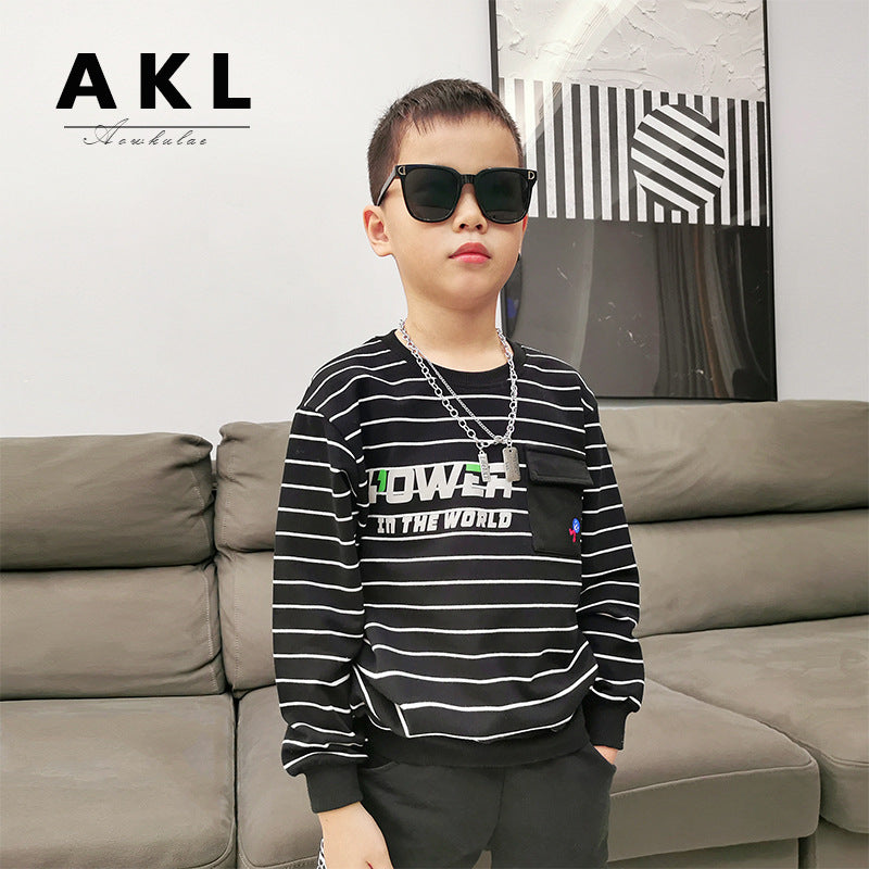 Children Boy Hoodie Spring Boys Long Sleeve Striped Terry