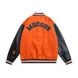 Orange Varsity Jacket Spring and Autumn Flocking Embroidered PU Leather Baseball Jacket Men and Women Couple Jacket