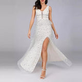 Bohemian Chic Wedding Guest Dress Sexy Deep V Sling Elegant Socialite Dress Split Panel Pressing