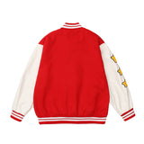 Red Varsity Jacket Vintage Smiling Face Embroidery Hip Hop Baseball Uniform PU Leather Sleeve Hip Hop Jacket