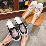 Women Open Toe Sandals Flats Bag Spring/Summer Fashion Casual Platform Lazy Cartoon Canvas Shoes