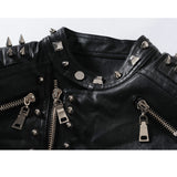 Women's Leather Jacket Biker Motorcycle Coat Spring Printed Rivet Coat Short Leather Coat for Women