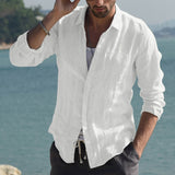White Work Shirts Spring and Autumn Men's Shirt Casual Cotton and Linen Long Sleeve Shirt