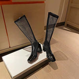 Nude Block Heel Peep Toe Chunky Heel High Heel Shoes Mesh Zipper Sandal Boots