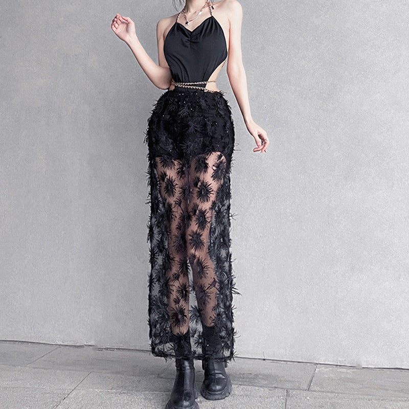 Women Rave Outfits Tops Skirt Sexy Chain Jumpsuit