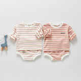 Spring Tops Long Sleeve Striped Top Bulky Underpants Two-Piece Set