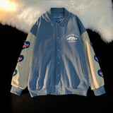 Baby Blue Varsity Jacket Baggy Coat Men and Women Autumn Baseball Uniform
