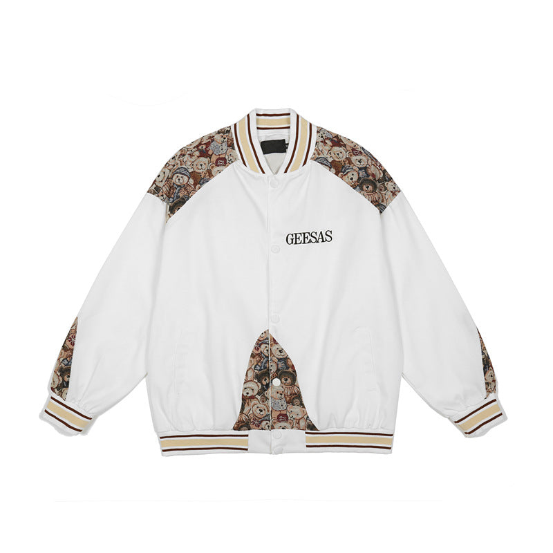 Cream Color Varsity Jacket Spring and Autumn Retro Oversize Baseball Uniform
