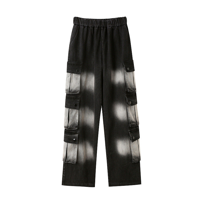 Man Fall Outfits Cargo Pants Gradient Multi-Pocket Workwear Jeans Men Loose-Fitting Wide-Leg Trousers