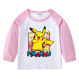 Children Pokemon Pikachu Hoodie Spring and Autumn T-shirt round Neck Long Sleeve Cotton Finger