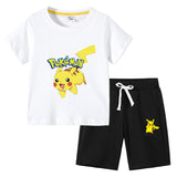 Children Pokemon Pikachu Hoodie T-shirt Shorts Two-Piece Suit Cotton
