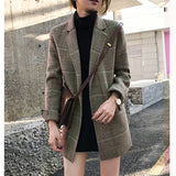 90S Fashion Checkered Suit Chic Retro Loose Mid-Length Plaid Suit Coat for Women