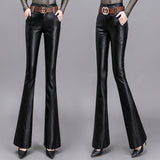 Brown Leather Pants Autumn and Winter Stretch Pants High Slimming Waist Draping Effect Trousers