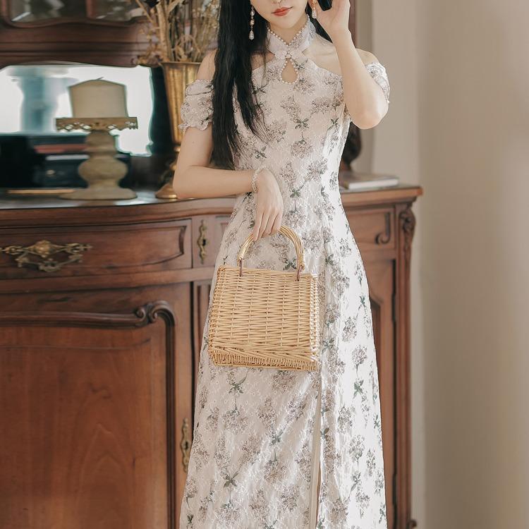 Women's Cottagecore Dress French Cheongsam Dress Embroidered Dress for Women Summer