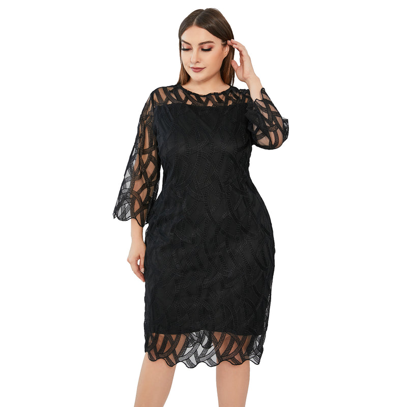 Nina Parker Black Dress Embroidered Double Layer