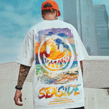Smiley Face T Shirt Cotton Short Sleeve Hip Hop Smiley Face Graffiti