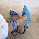 Hot Pink Heels Women's High-Heeled Sandal Pointed Stiletto Heel Ankle Ring Bandage Cloth Sandals