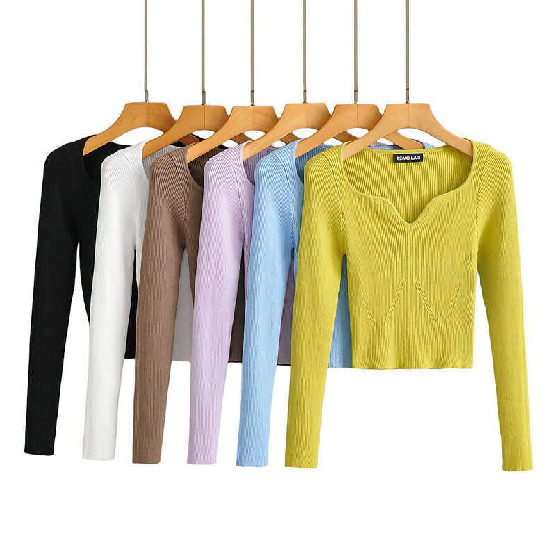 Women Fall Fall Fall Six Colors Peach Collar Thread Knitted Vest Slim-Fit Crop-Top