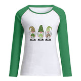 Saint Patrick's Day Closing Clover Leopard Print Long Sleeve T-shirt