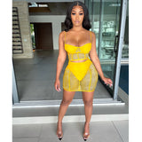 See through Pants Suit Summer Fashion Sexy Sling Solid Color Milk Silk Mesh See-through Skirt