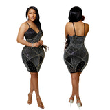 Nina Parker Black Dress Party Hip Skirt Strap Diamond Dress