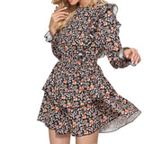 Emery Rose Dresses round Neck Waist Trimming Printed Short Cake Dress