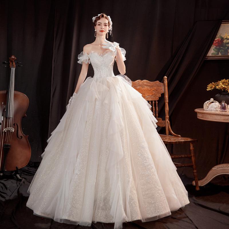 Women'S Evening Dress Ball Gown Princess Quinceanera Wedding Dress Starry Wedding Dress Slimming