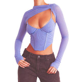 Music Festivals Rave Outfits Girls Tops Winter Women's Clothing Backless Slim Fit Vest round Neck