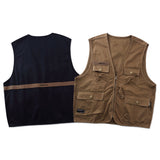 Men Sweater Vest Multi-Pocket Cardigan Frock Vest Men Amekaji Vintage Loose Sleeveless Jacket Vest