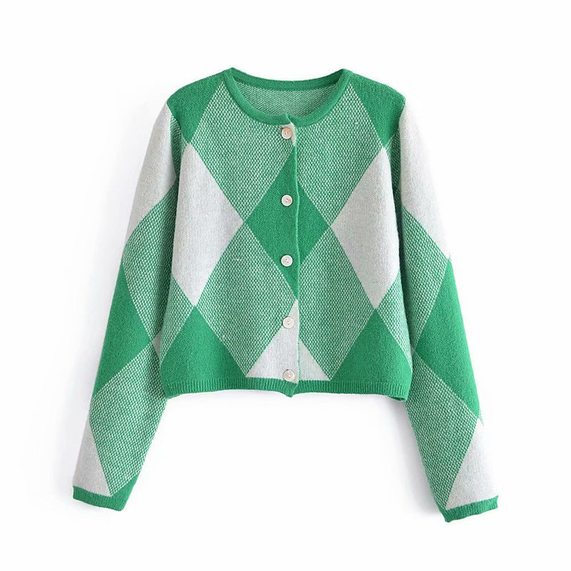 Women Fall Fall Diamond Knitted Cardigan Single-Breasted Short Top