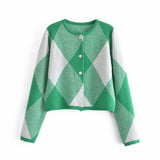 Women Fall Fall Diamond Knitted Cardigan Single-Breasted Short Top