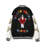Mens Fall Outfits Baseball Uniform Jacket Men's and Women's Embroidered Coat Loose PU Leather Sleeve Couple Wear Top