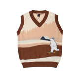 Men Sweater Vest Polar Bear Embroidery Color Matching Sweater Vest Men's Loose V-neck Sleeveless Vest Coat