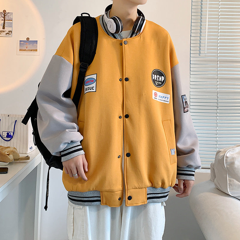 Yellow Varsity Jacket Jacket Men's Autumn Loose High Street Sports Baseball Uniform Men