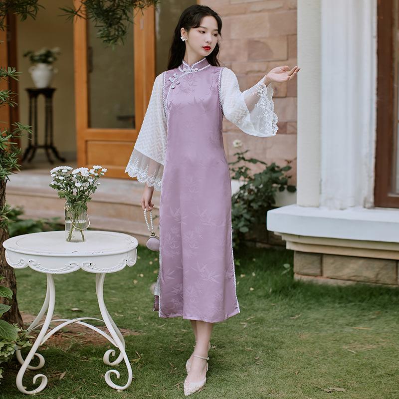 Women Cottagecore Dress Young Retro Cheongsam Dress