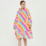 Hoodies Blankets Rainbow plus Size Hooded Lazy Blanket Double-Layer Fleece-Lined Home